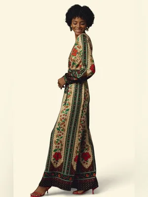 Farm Rio x New Anthropologie Cotton Boho Floral Jumpsuit Long Sleeve S-S thumbnail 2