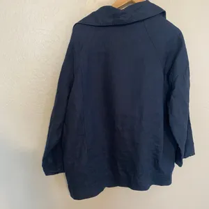 100% Linen Blazer Jacket Womens Sz Large XL Navy Blue Coastal Lagenlook Chic thumbnail 3