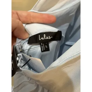 Lulus "Tiered Gown Pleated" in Ice Blue Size Large Gown Double V Neck thumbnail 6