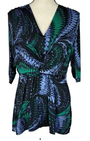 Worthington X-Large Top Abstract V-Neck Knotted Front Stretch Elbow Sleeve Multi thumbnail 1