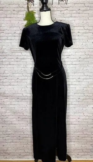Vintage Black Velvet Waist Chain Whimsigoth Witchy Maxi Dress thumbnail 1