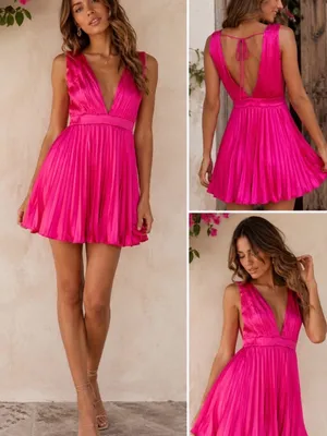 Sincerly Jules Sleeveless Pleated Mini Dress in Bright Fuchsia small thumbnail 2