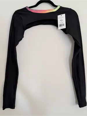 Black Long-Sleeve Bolero Shrug with Rainbow Trim thumbnail 1