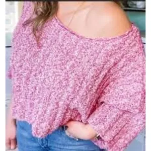 Free People Good Day Pullover pink white knit sweater boxy oversized‎ fit small thumbnail 1