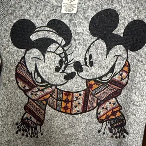 Disney Gray Crewneck Sweatshirt with Mickey & Minnie Scarf Graphic thumbnail 4