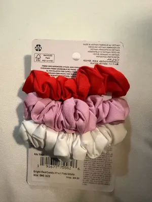 Alo Fresh Mini Scrunchies 3-Pack Red, Pink & White NWT thumbnail 2