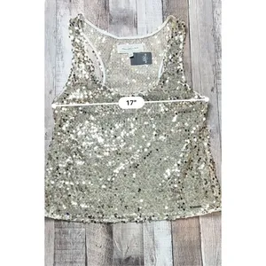 Abercrombie and Fitch Gold Sequin Tank Racer Top‎ LARGE Holiday Party NWT $88 thumbnail 5