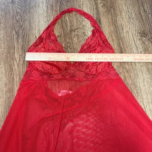 Victorias Secret Red Lace Mesh Babydoll Chemise Lingerie sz L Mini Slip Romantic thumbnail 8