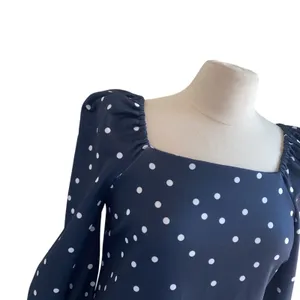 ASOS Puff Sleeve Dress Womens Sz 6 Navy Polka Dot Square Neck Mini thumbnail 2