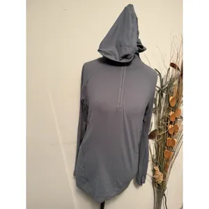 Lululemon Warm Stabilizer‎ 1/2 Zip Hoodie Sz 6 Blue Charcoal Top Base Layer thumbnail 2