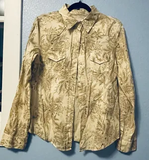 JAK Women's Tan Paisley Western Snap Long Sleeve Shirt Cowgirl Barn Top thumbnail 1