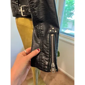 Free People Black Vegan Leather Moto Studded Zip Up Jacket Size XS Oversized thumbnail 8
