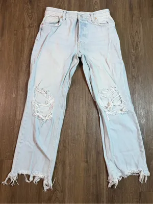 Free People We The Free Free People Distressed Wide Leg Jeans Light Wash Size 25 thumbnail 3
