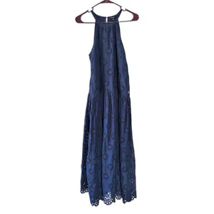 Madewell Floral Eyelet Embroidered Drop Waist Maxi Dress Women's XS NEW Navy thumbnail 2