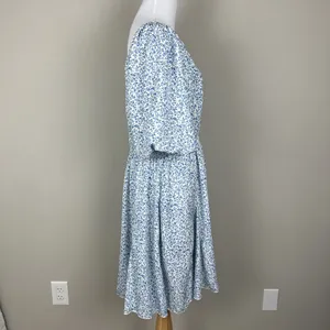 Mikarose Dress Womens Large Blue Floral Puff Sleeve Milkmaid Smocked Pockets‎ L thumbnail 7