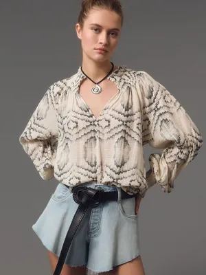 Anthropologie Porridge Long-Sleeve Gauze Smocked Top thumbnail 1