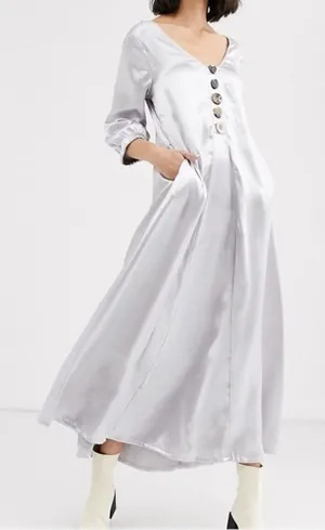 Native Youth Long Maxi Dress Silver Mismatched Buttons Women’s Small NEW thumbnail 1