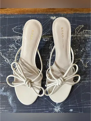 KOKO + Palenki “Barely Ice” Leather String Bow Slide Heels – Nude/Ice – Size 8 thumbnail 4
