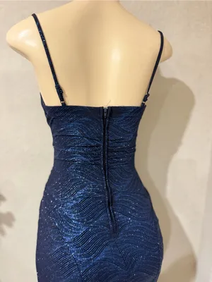 Windsor women’s dress Navy Sequin Spaghetti Strap Evening Gown size XS thumbnail 11