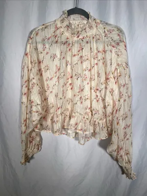 By Together Womens Floral Mock Neck Blouse Top Cream Small thumbnail 1