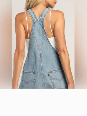 Levi's NWT Shortall Light Wash Cuffed Denim Vintage Festival Short Overalls XL thumbnail 4