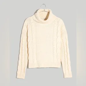 Madewell Cable Turtleneck Drop Shoulders Sweater in Antique Cream‎ Size Medium thumbnail 3