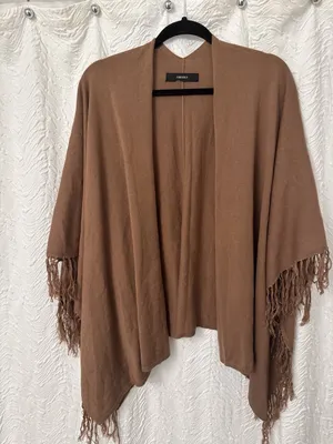 Forever 21 Poncho Open Front Fringe Boho Earthy Gilmore Girls Preppy Brown Fall thumbnail 1