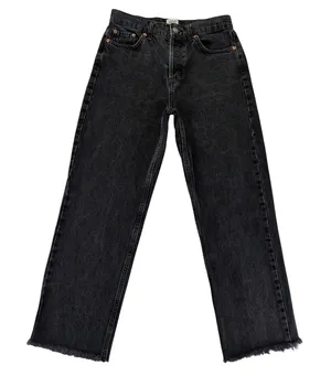 BDG Urban Outfitters Pax High Rise‎ Straight Jeans Washed Black Raw Hem W28 L32 thumbnail 1