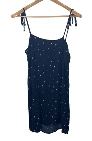 navy scattered micro palm print tie strap square neck mini dress thumbnail 3