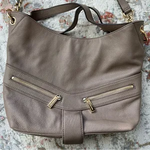 Michael Kors Jamesport Leather Hobo Large Shoulder Bag Taupe Tan Nude Gold thumbnail 3