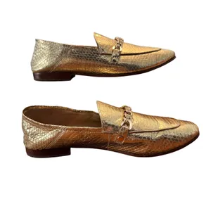 Karl Lagerfeld Paris Elsa Gold Metallic Snakeskin Chain Loafers Womans 9M thumbnail 7