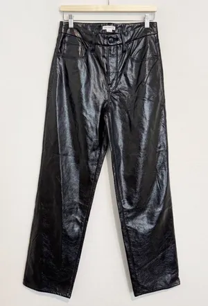 Good American Pants Size 26 Black Faux Leather High Rise Straight Corpcore Sleek thumbnail 1