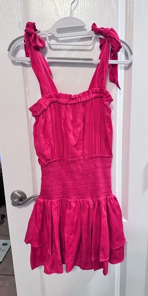 NWT Chelsea & Violet Fuchsia Tie-Shoulder Smocked Waist Romper thumbnail 1