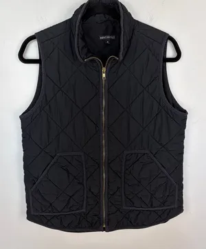 J.Crew‎ Mercantile Quilted Puffer Vest Black Mock Neck Full Zip Preppy Size M thumbnail 1