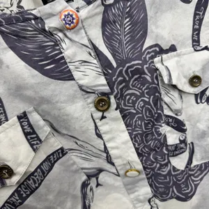 Custo Barcelona Tunic Womens Size 2 Gray Floral Bird Print Drawstring Waist Top thumbnail 10