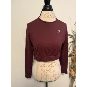 Gymshark Womens XXL‎ Burgundy Long Sleeve Crop Top Athletic Training Shirt thumbnail 2
