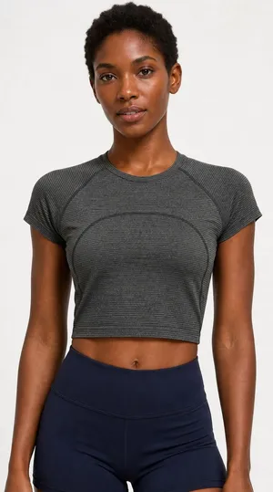 Lululemon Swiftly Tech Cropped Short Sleeve Black White Stripe Size 4‎ thumbnail 1