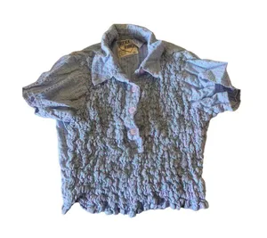 Vintage quirky Cotton shirred front collared women's crop top medium thumbnail 1