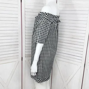 Vineyard Vines Gingham Check Off The Shoulder Shift‎ Mini Dress Black White XS thumbnail 2