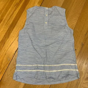 Banana Republic Blue White Striped Cotton Linen Sleeveless Top XS Eyelet‎ Trim thumbnail 4