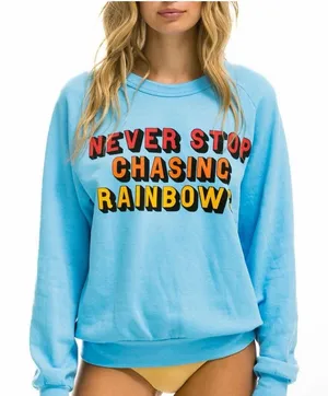 Aviator Nation Never Stop Chasing Rainbows Crew Neck‎ Sweatshirt Pullover Blue S thumbnail 1