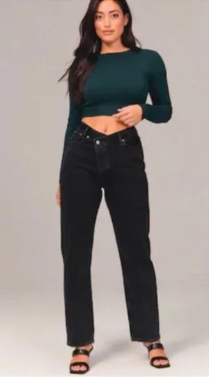 Abercrombie “The dad high rise” asymmetric criss cross waistband washed black grey gray thumbnail 1