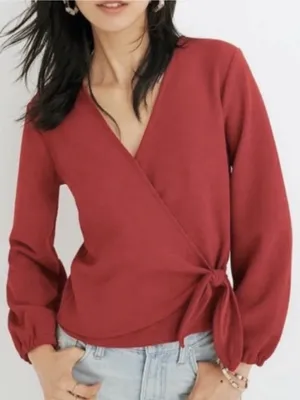 NWT Madewell Crepe Side Tie Wrap Top Crimson Size XL thumbnail 1