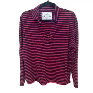 Frank & Eileen Patrick Popover Navy Red Striped Cotton Tee Lab Shirt Size Medium thumbnail 2