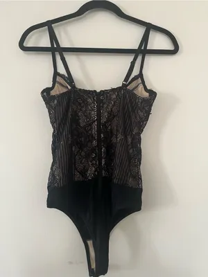 Lulus Black Lace Bodysuit Small Romantic Date Night Sheer Mesh Lingerie thumbnail 6