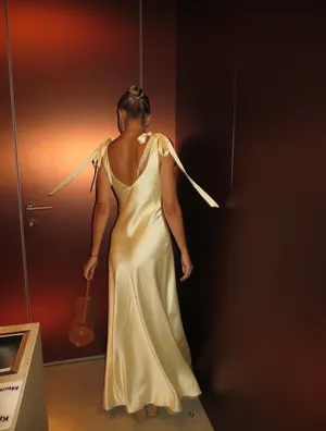 Zara Elegant butter yellow satin maxi long Dress evening party wedding thumbnail 7
