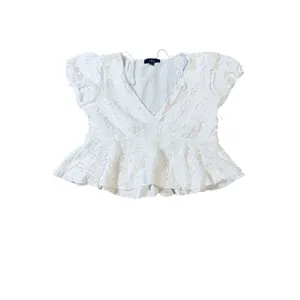 NWT Lulus Size Medium Estela Ivory‎ Ruffled Puff Sleeve Peplum Crop Top White thumbnail 3