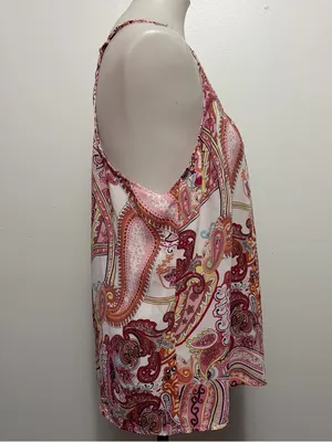 Rose & Thyme Tank Top Medium Pink Multi Paisley Racerback Boho Festival thumbnail 3