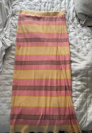 Striped Pink, Yellow & Brown Knit Maxi Skirt thumbnail 1