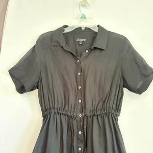 J.Crew Black Button Front‎ Maxi Dress Short Sleeve Elastic Waist Size 4 thumbnail 4